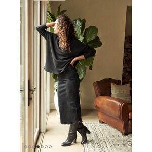 Frank & Eileen Donegal Performance  Denim Midi Skirt Size 12 Side Slits Black